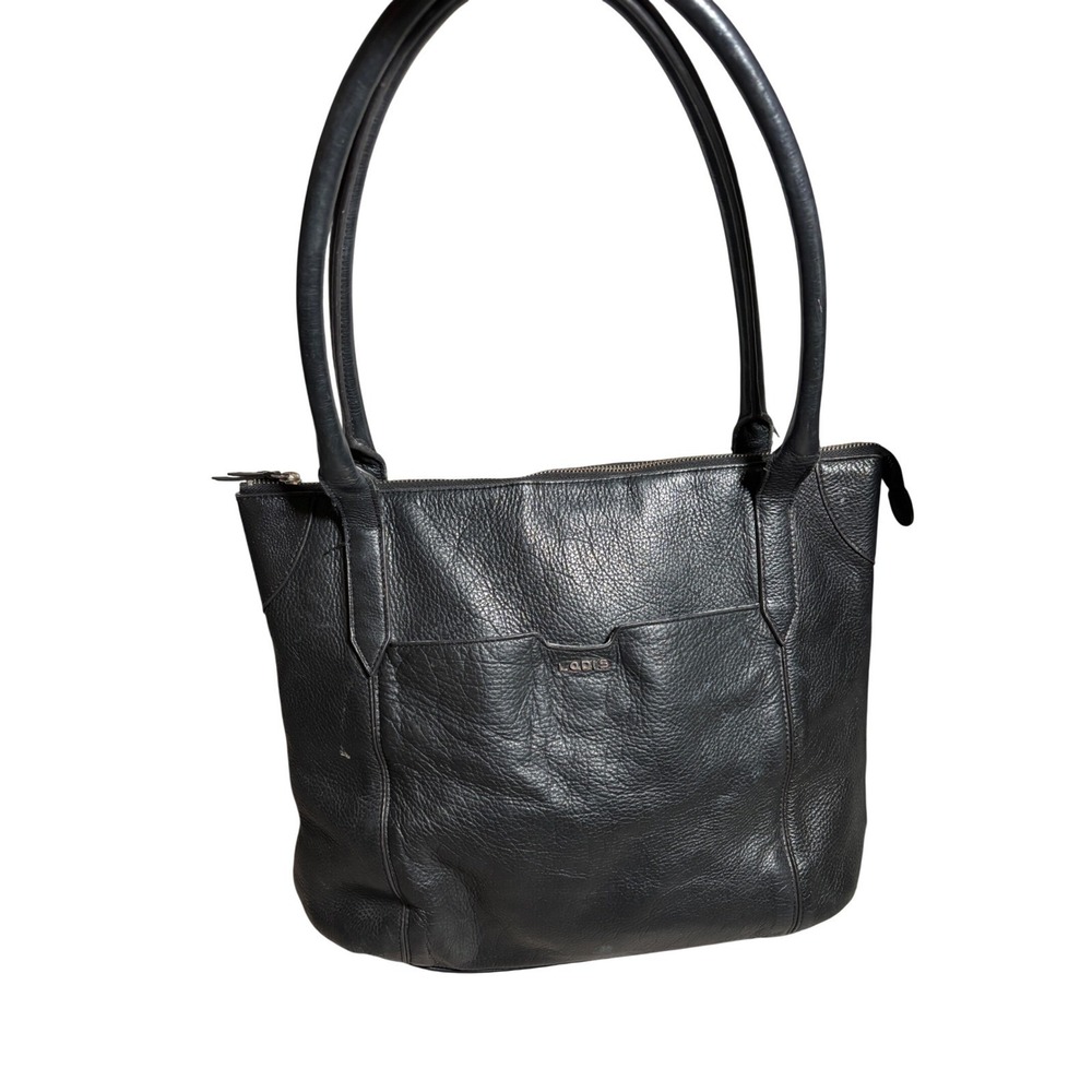 Lodis Black Pebbled Leather Tote Bag Shoulder Purse Bottom Zip Compartment